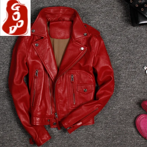 

Женская байкерская куртка из натуральной овечьей кожи, винтажная куртка в Корейском стиле, зимняя одежда, 1727