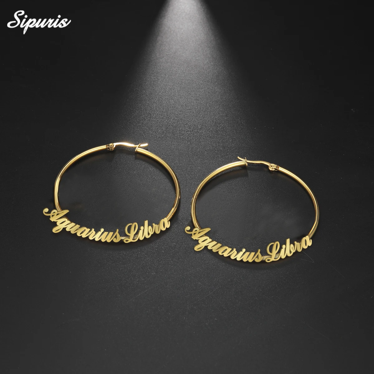 

Женские круглые серьги-кольца Sipuris, серьги из нержавеющей стали с индивидуальным именем на заказ, 30-60 мм