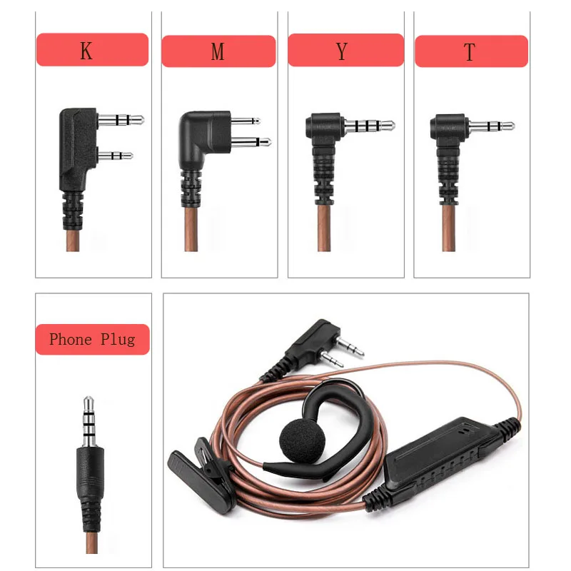 

2pcs K Type 2 PIN Earpiece Headset PTT with Microphone Walkie Talkie Ear Hook Interphone Earphone for Ken wood BAOFENG UV5R Plus