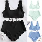 Женский раздельный купальник # Z45, бикини с пуш-ап и волнистыми краями, пляжная одежда, размера плюс