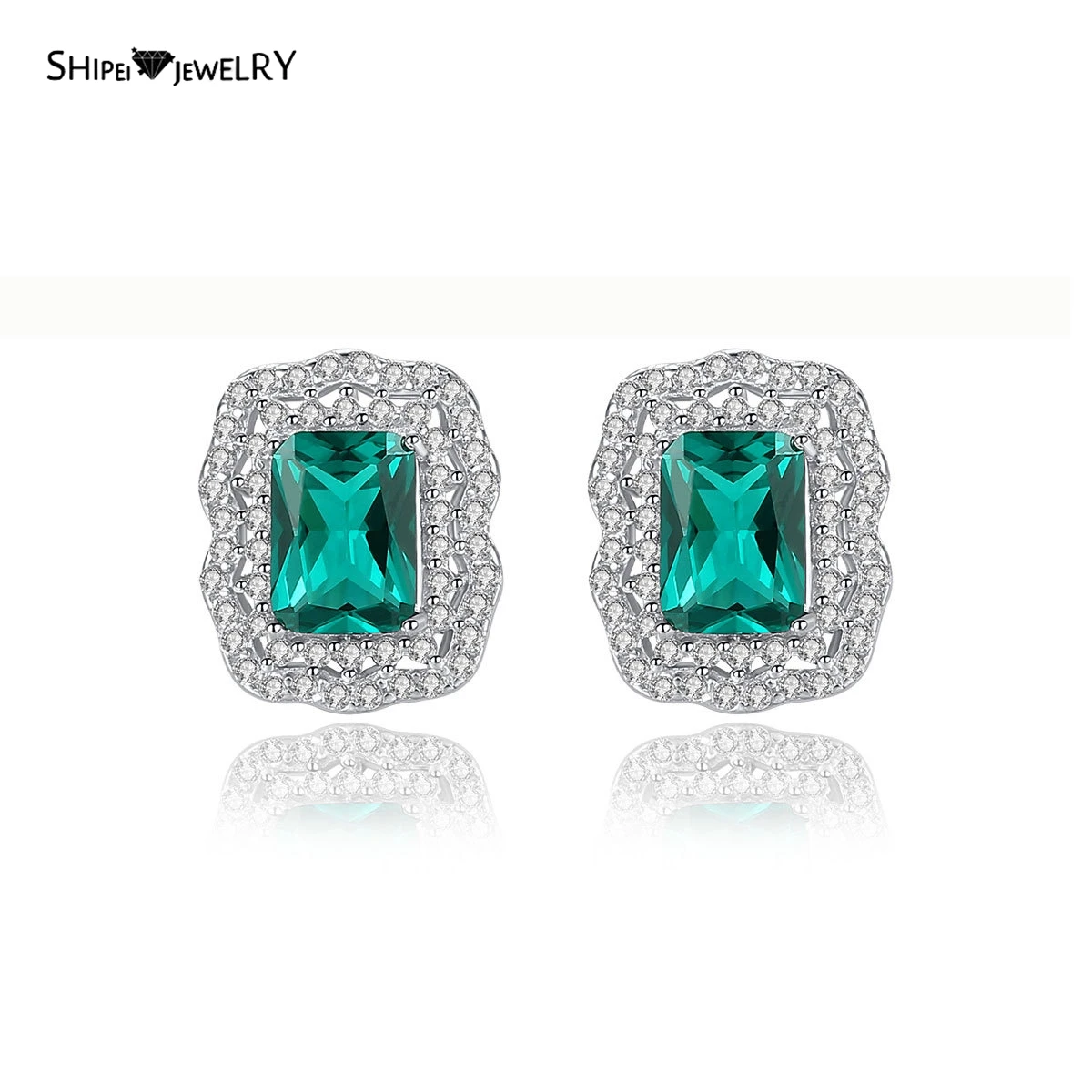 

Shipei 100% 925 Sterling Silver Emerald Created Moissanite Gemstone Vintage Earrings For Women Wedding Engagement Fine Jewelry