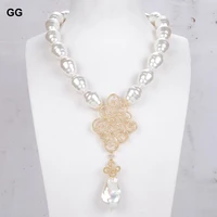 gg jewelry white sea shell pearl necklace white keshi pearl propitious cloud cubic zirconia micro silver color plated pendant
