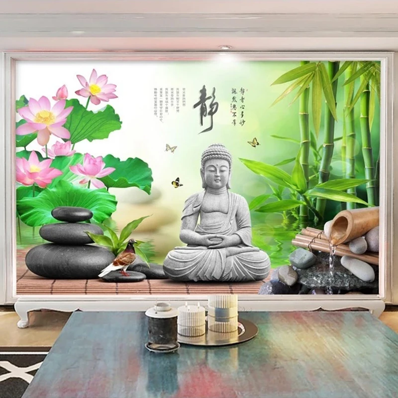 Фотообои с объемным камнем Будды бамбуковый лес Стоун лотоса фотообои для