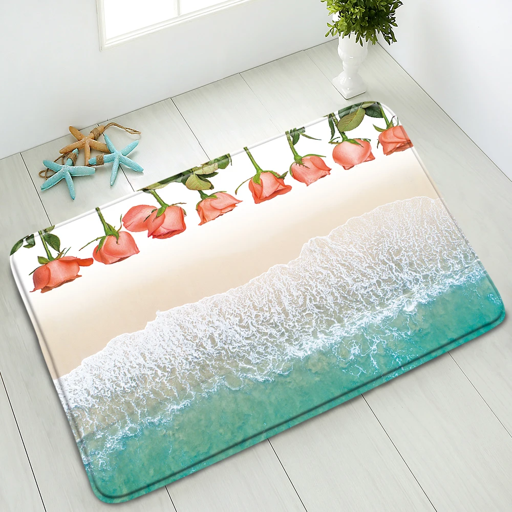 

Blue Ocean Bath Mat Summer Scenery Bathroom Non-Slip Mats Living Room Bedroom Kitchen Doormat Carpet Flannel Water Absorption