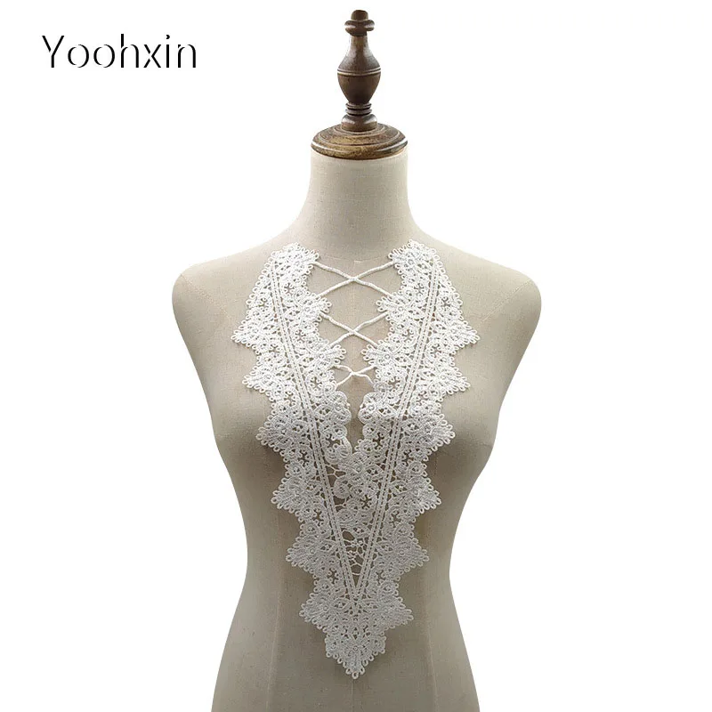

Fashion white flower embroidery DIY lace collar Fabric Sewing Applique ribbon trim neckline craft cloth wedding home Textile
