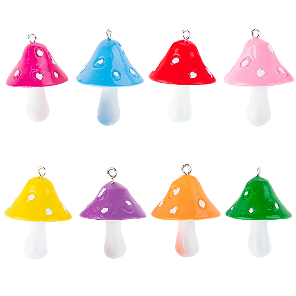 

HEYUYAO 10pcs/pack 3D Red Mushroom Resin Charms Pendants For Earring Necklace DIY Fashion Jewelry Accessories