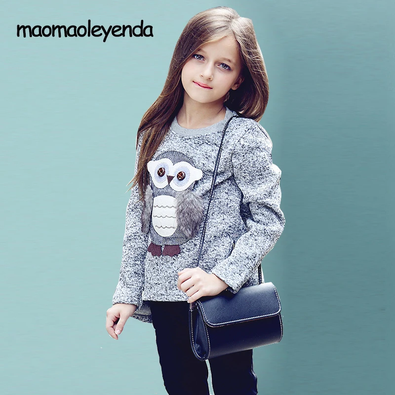 Girls T-shirts Autumn 2020 Teenage Sweater Children's Owl Knitting Monsoon T shirt Baby Clothing Winter Cold | Детская одежда и