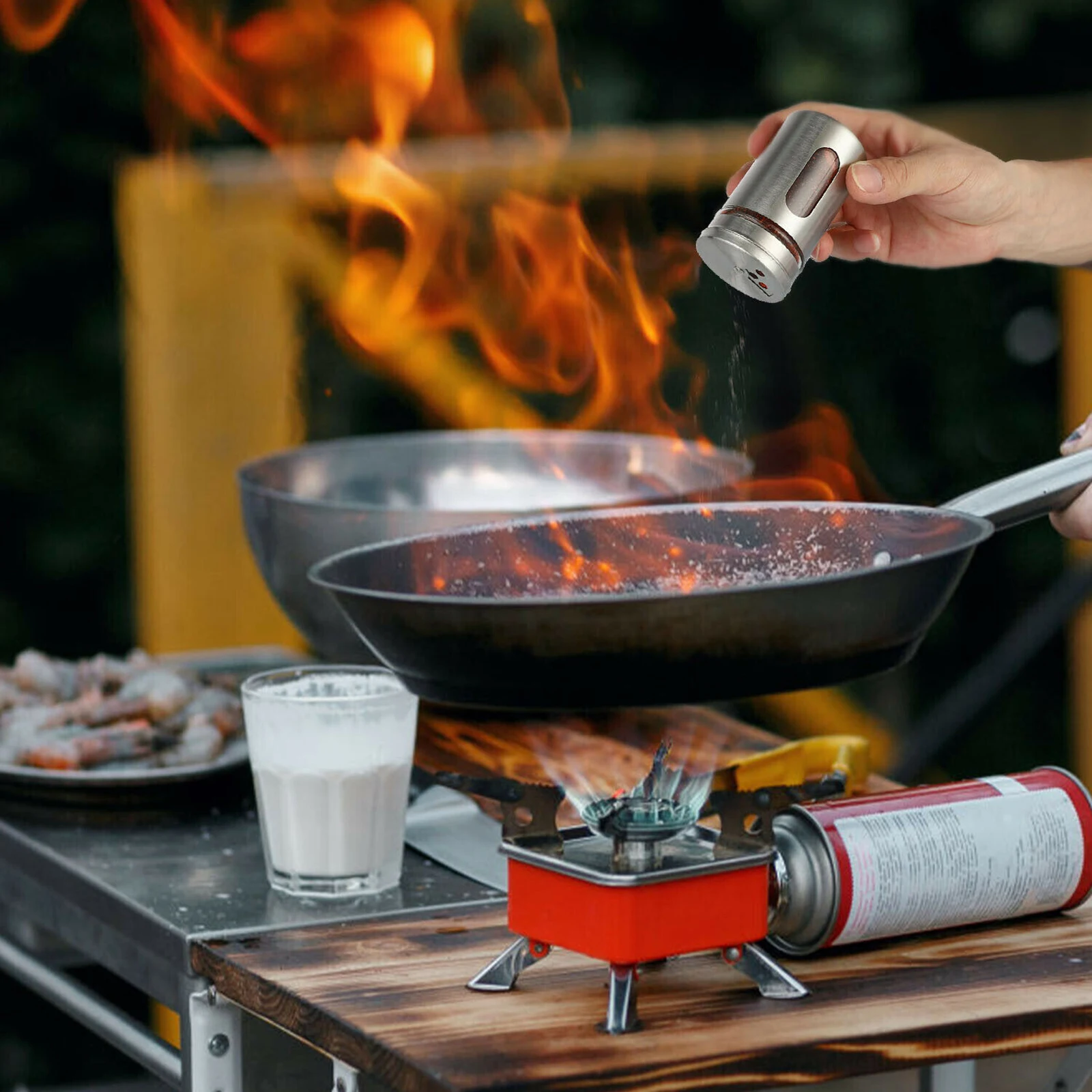 

Stainless Steel Seasoning Spice Storage Box Condiment Bottles Shaker Jars Organizer BBQ Cooking Herbs Toothpick Holder