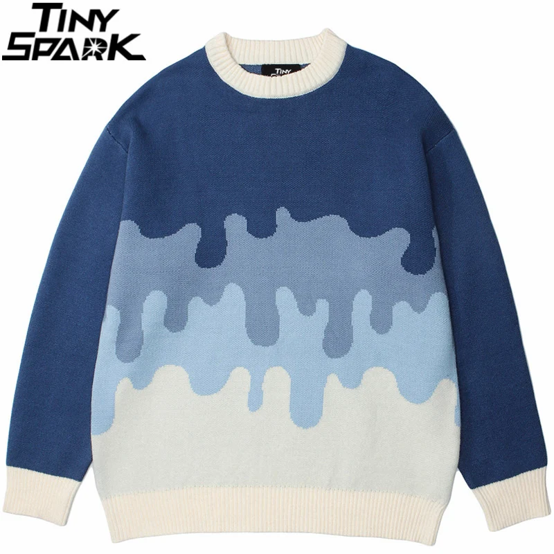 

Мужской трикотажный свитер в стиле хип-хоп, уличная одежда, пуловер с градиентом, свитер, осень 2021, Harajuku, хлопковый Повседневный свитер, черн...