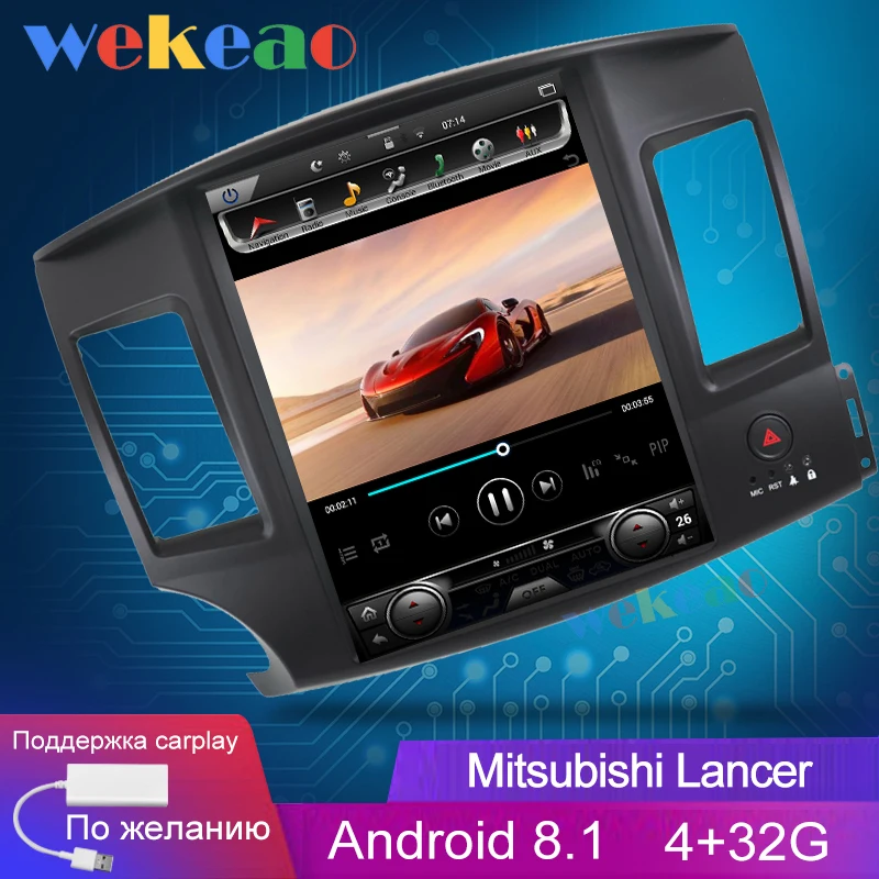 Wekeao вертикальный экран Tesla style 12,1 ''Android 8,1 Автомобильный мультимедийный Dvd навигатор для Mitsubishi Lancer Grand 2010- 4G