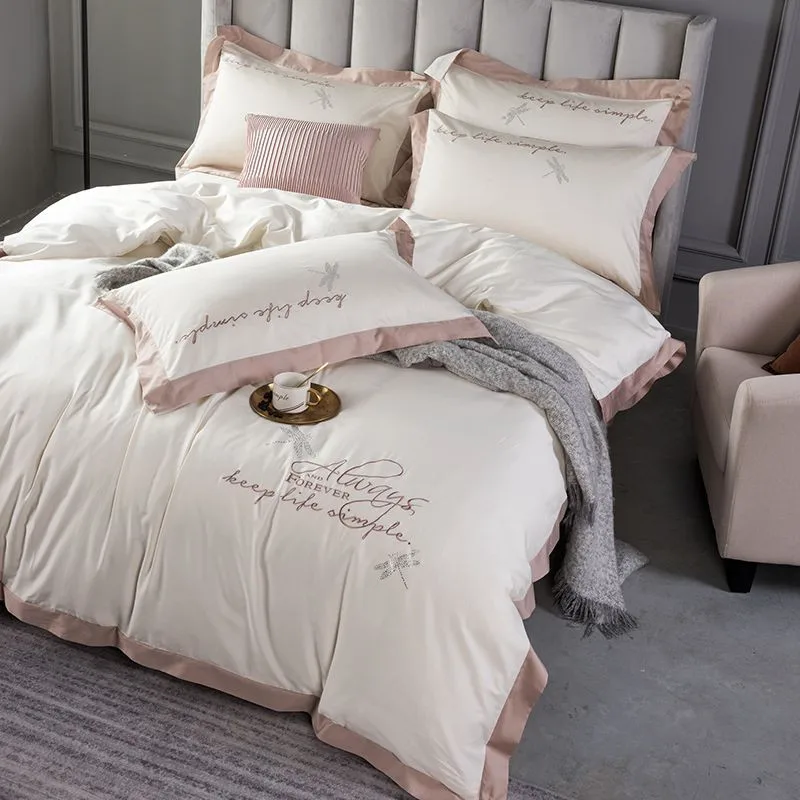 4 шт. однотонные простыни с вышивкой из хлопка | Дом и сад