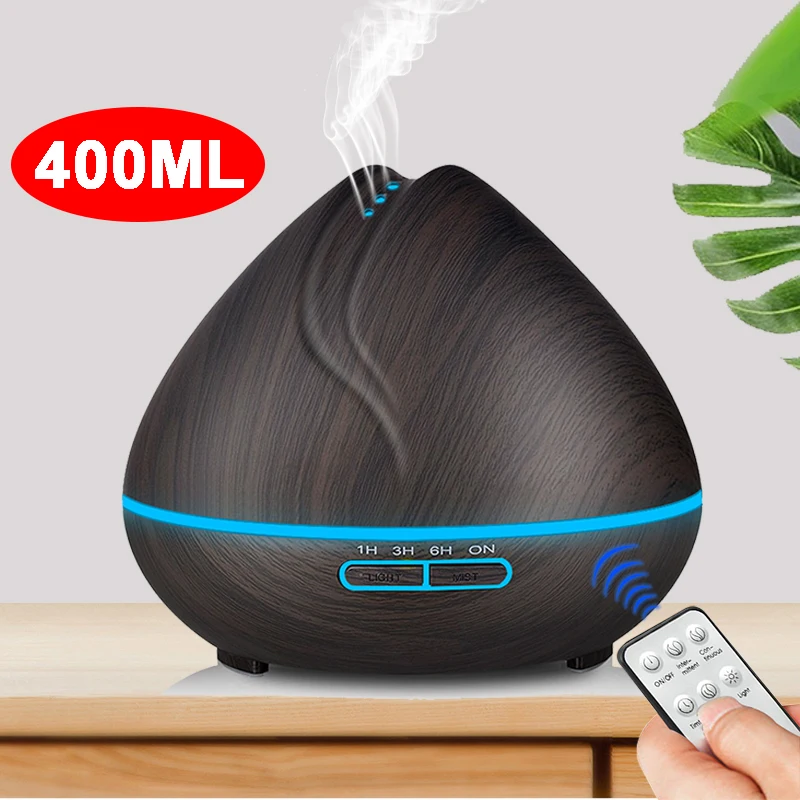 

400ml Remote Control Aroma Essential Oil Diffuser Ultrasonic Air Humidifier with Wood Grain LED Lights for Office Home