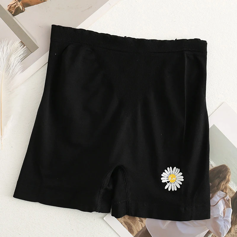 Women Summer Safety Shorts Chrysanthemum Print Daisy Flower Embroidery Ribbed Ruffles Lounge Pants 2020 New Fashion