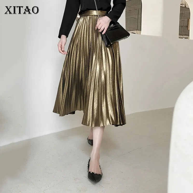 

XITAO High Waist Pleated Skirt Women Clothes 2021 Spring Summer New Fashion Casual Match All Personality Hem Skirt ZY5764
