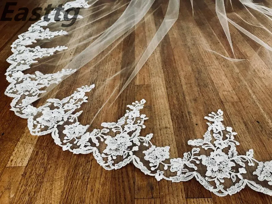 

Wedding Accessories White/Ivory Wedding Veil 3m Long with Comb Lace Mantilla Cathedral Bridal Veil Veu De Noiva Real Photos