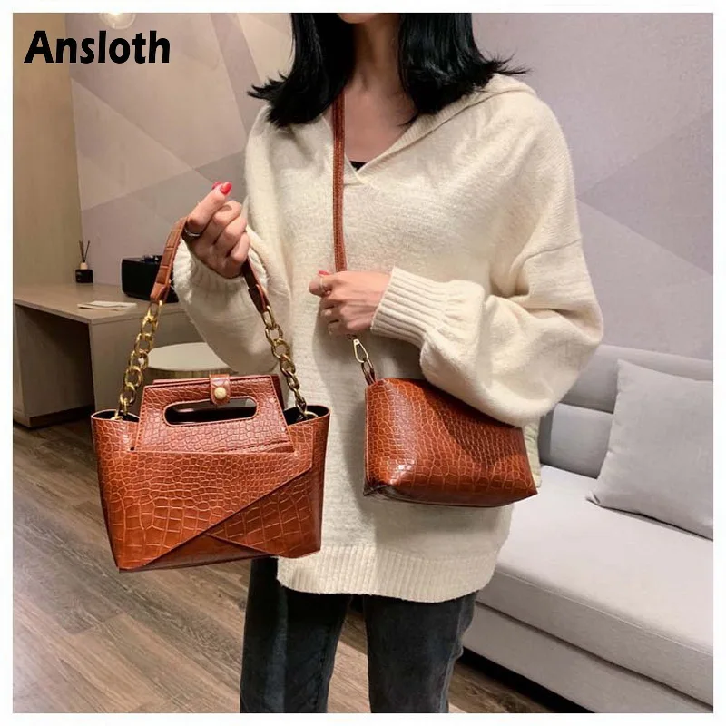 

Женская винтажная Сумка-Аллигатор Ansloth, комбинированная сумка через плечо с цепочкой, сумка из искусственной кожи в стиле пэчворк, HPS846