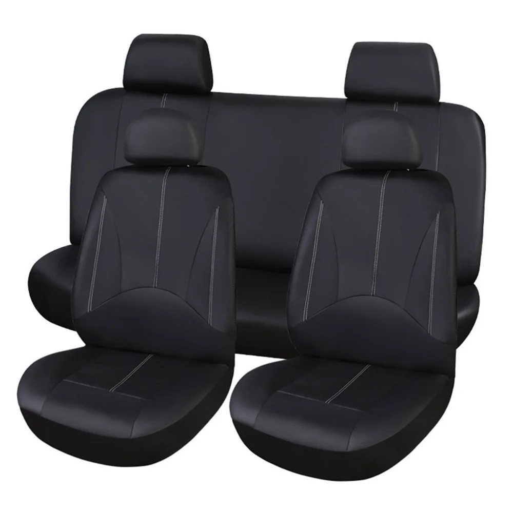

9pcs Full Set Front Rear PU Leather Car Seat Cover Cushion Mat Protector Black Auto Interior Styling Decoration (Black)