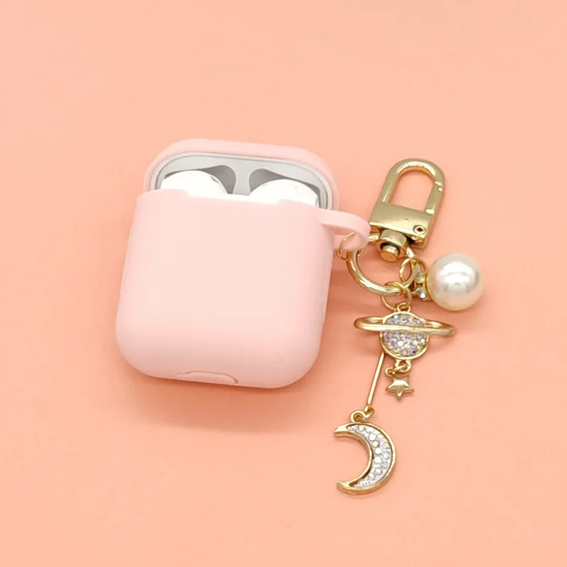 Корейский Роскошный силиконовый чехол с алмазной луной для Apple Airpods, чехол, аксессуары, Bluetooth наушники, защитная крышка, жемчужное кольцо для ключей