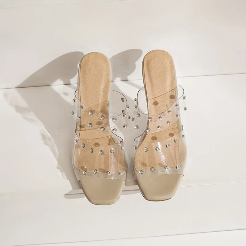 Online REAVE KATZE 2020 Weibliche Hausschuhe Offene Spitze 9cm Dünne High Heels Transparent Strass Nieten Große Größe 30-48 Freizeit Datum A3021