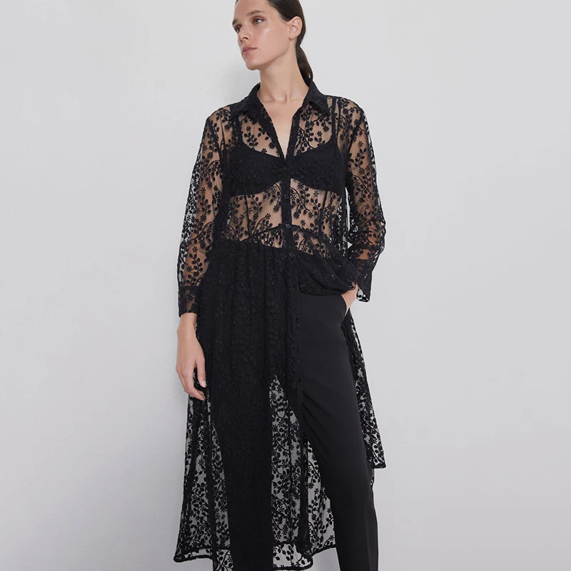 ZA Новое Женское полупрозрачное сексуальное Сетчатое платье 2019 осеннее модное