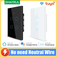tuya smart wifi touch switch no neutral wire required 1234 gang control light 220v 433rf remote for alexa google home brazil
