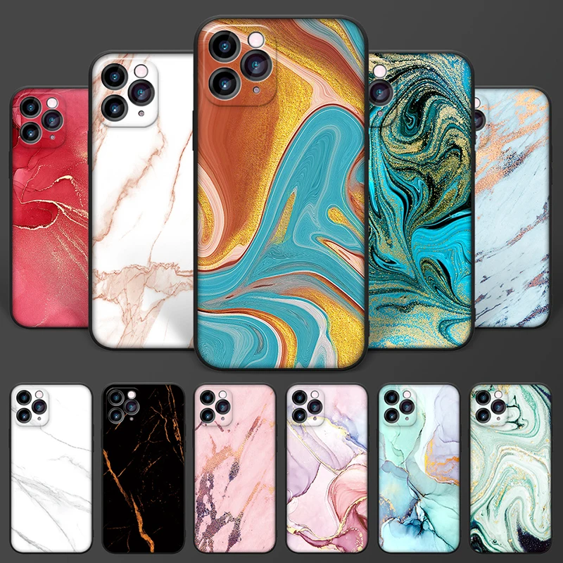 

For iPhone 11 12 Mini Pro Max Case Luxury Original Silicone Full Fashion marble cracked matte shockproof soft silicone
