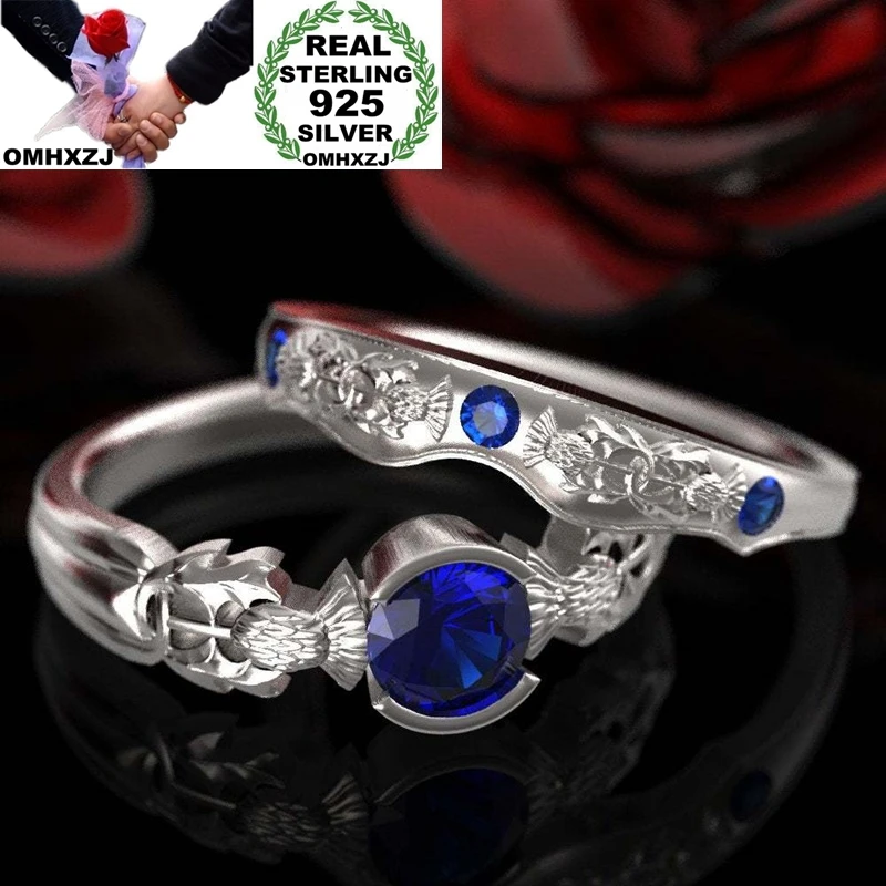 

OMHXZJ Wholesale RR1317 European Fashion Fine Woman Girl Party Birthday Wedding Gift Flower Zircon 925 Sterling Silver Ring Set