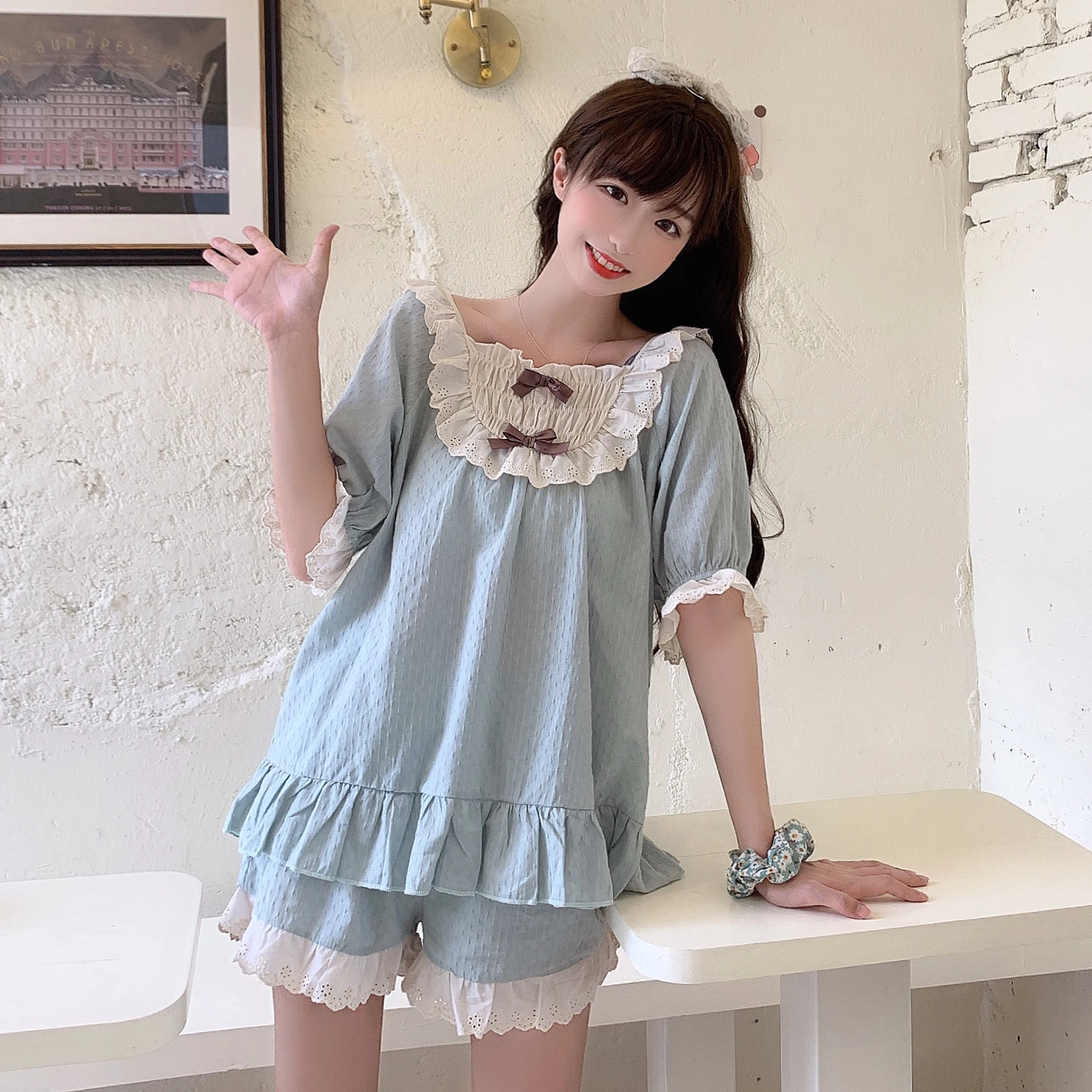 Корейские милые хипстерские пижамы с бантом для женщин лето 2020 новый стиль шорты