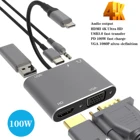 USB C-концентратор для HDMI VGA-адаптера, 5 в 1 USB C-HDMI-концентратор, мультипортовый адаптер, совместимый с USB C ноутбуками Nintendo