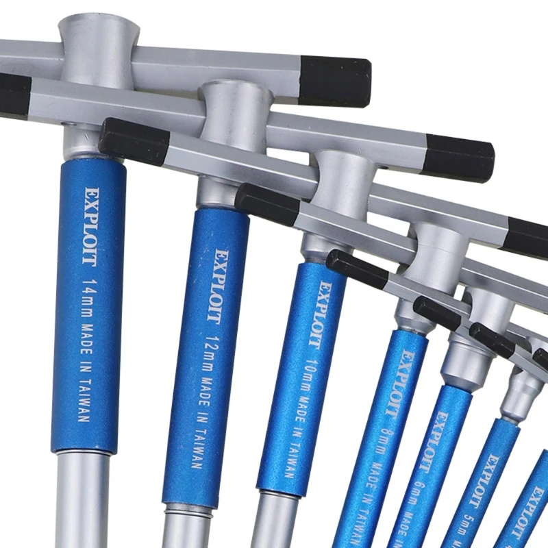 

T-Handle Hex Allen Key Wrench Set w/ Speed Sleeves Fast Spinning Action Sliding Top Handle L or T Shape Long Shafts