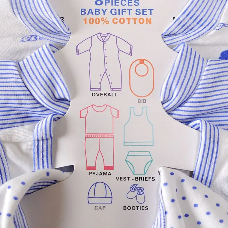 

8Pcs Newborn Baby Clothing Set Jumpsuit+Short Sleeve+Trousers+Vest+Shorts+Bib+Hat+Socks Outfit Clothes