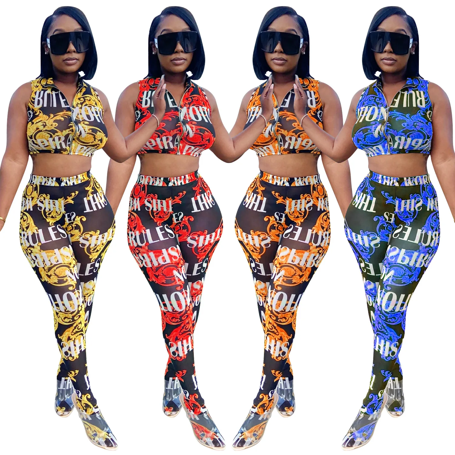 

Сексуальные прозрачные женские комплекты Adogirl из 2 предметов, модные леггинсы с надписью и аксессуары, женский спортивный костюм