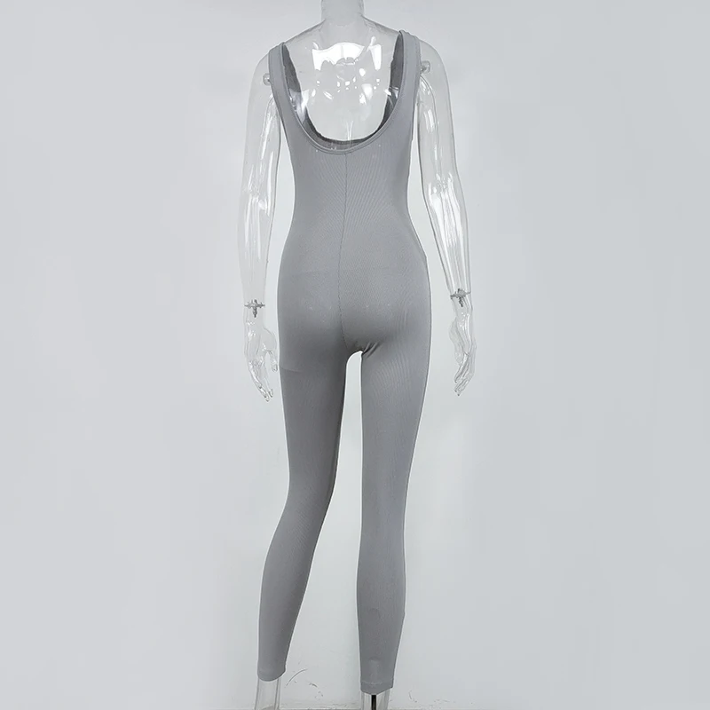 

NewAsia Rib Knitted Elastic Jumpsuit Fitness Active Wear 2020 Sleeveless Sporty Jumpsuits Women Bodycon Rompers Female Overalls