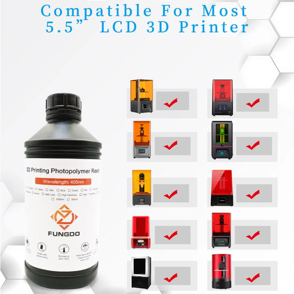 

FUNGDO 3D Printer Resin Standard ABS-like 3D print Material Photopolymer 405nm UV light Sensitive for LCD 3D Printer 1000g
