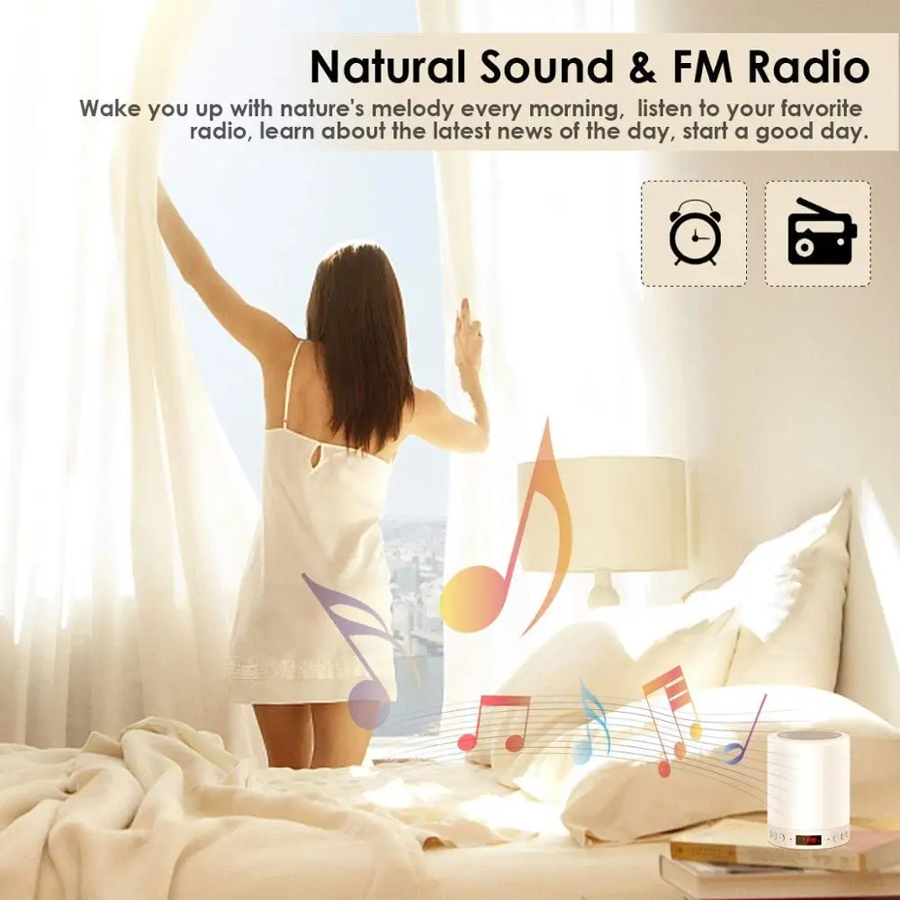 

Bluetooth Speaker LED Night Light Portable Touch Control Desk Lamp with USB and Clock Rechargeable TF Card RGB Color Bedroom