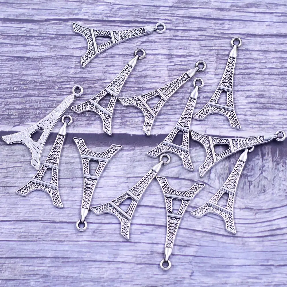 

10Pcs Pendants France Eiffel Tower Metal Alloy Silver Tone For Charms Necklaces Jewelry DIY Findings 33x18mm