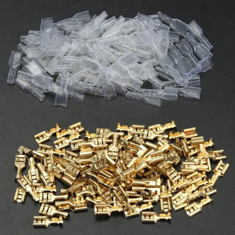 100Pairs 6.3mm Connectors With Insulate Sleeve Brass Crimp Terminal Female Spade | Обустройство дома