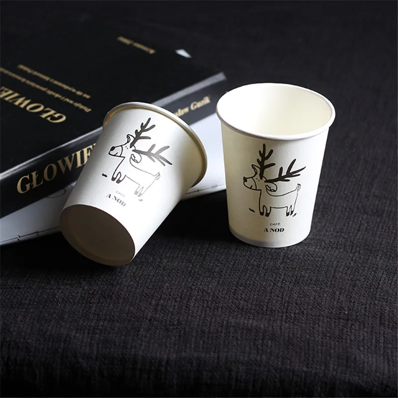 

100pcs Net Red disposable coffee cup 250ml milk tea juice drinking party cups creative elk Christmas cup favors thick paper cups