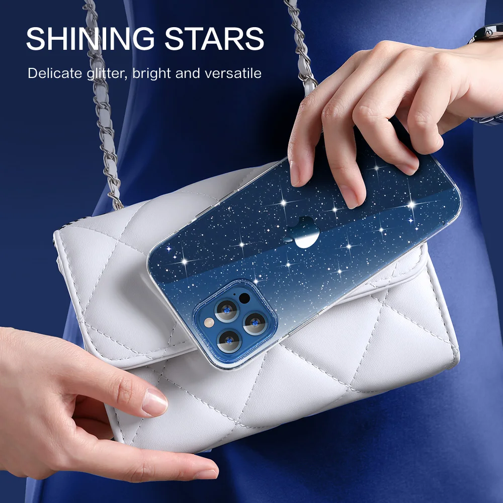 Блестящий чехол SmartDevil со звездным небом для телефона iPhone 12 Pro Max прозрачный задняя