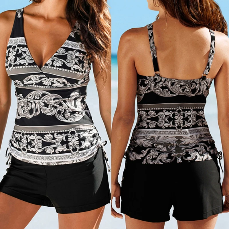 

Women's Two Piece Printed Swimsuit Tuck In Swimsuit Vest Vintage Swimsuit