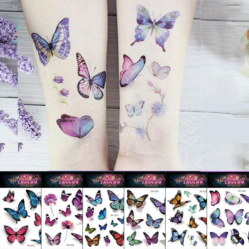 

3D Butterfly Temporary Tattoo Sticker Clavicle Shoulder Hand Foot Arm Fake Tatoo Stickers Waterproof Flash Tatto For Girl Women