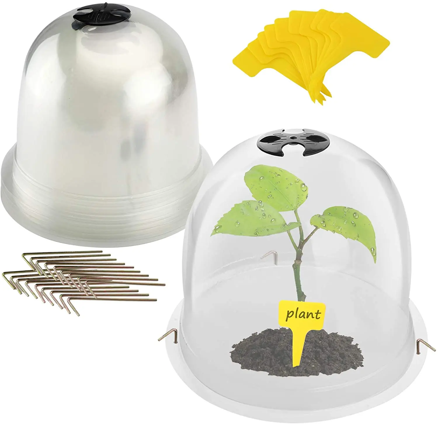 

6 Packs 8 Inches Garden Cloche Dome Plant Bell Protector Cover With 10 Pcs Plant Labels And 18 Pcs Ground Securing Pegs