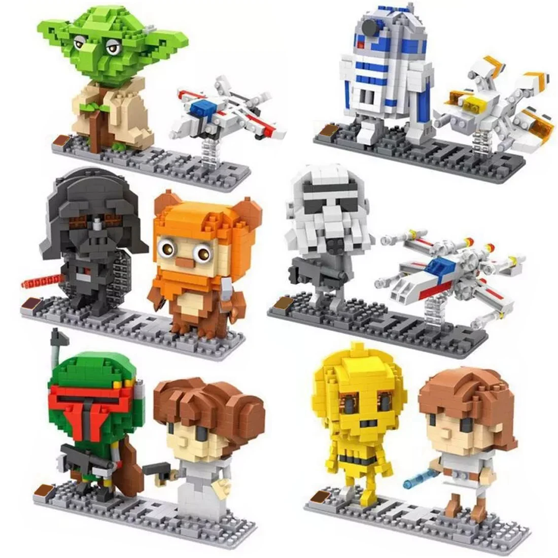 

hot star war classic yoda Fett Darth Vader Stormtrooper r2-d2 robot figure model bricks mini micro diamond block toys child gift