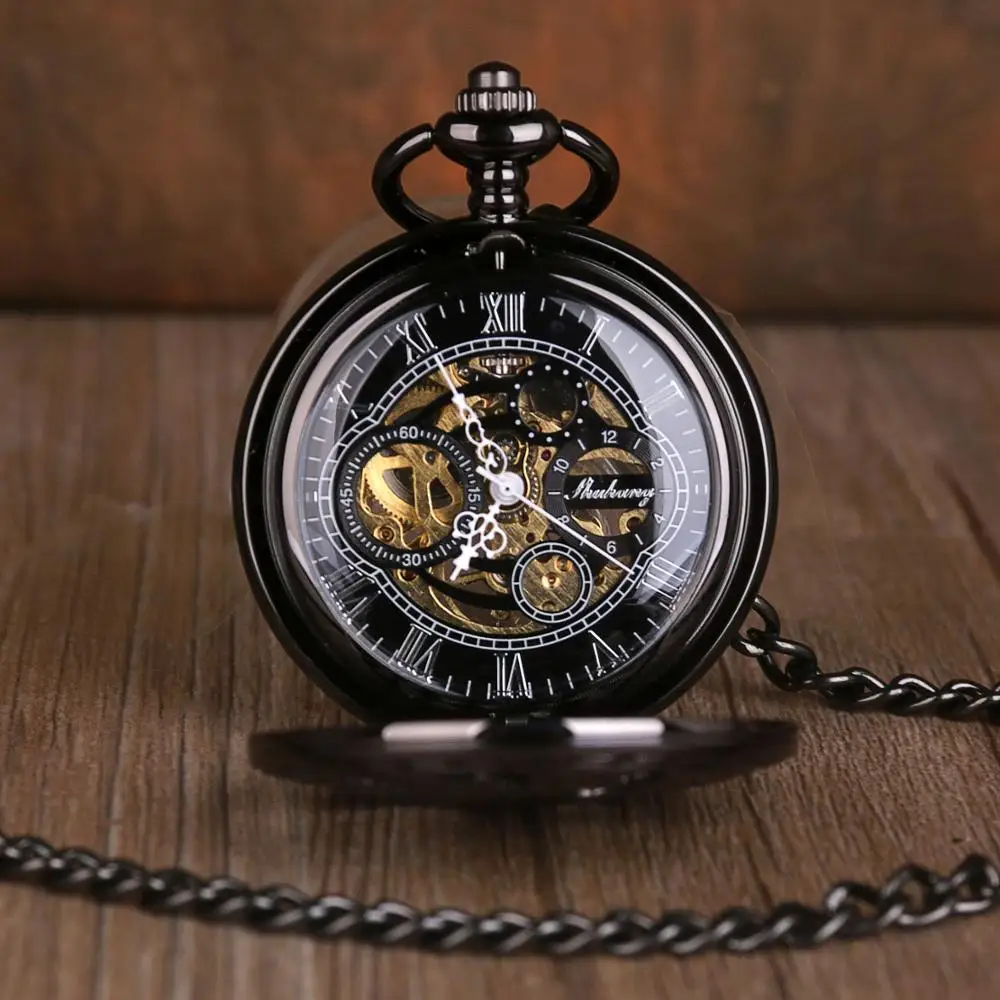 New Cool Design Black Flying Eagle Mechanical Pocket Clock Steampunk Unique Manual String Women's Pendant Fob Chain