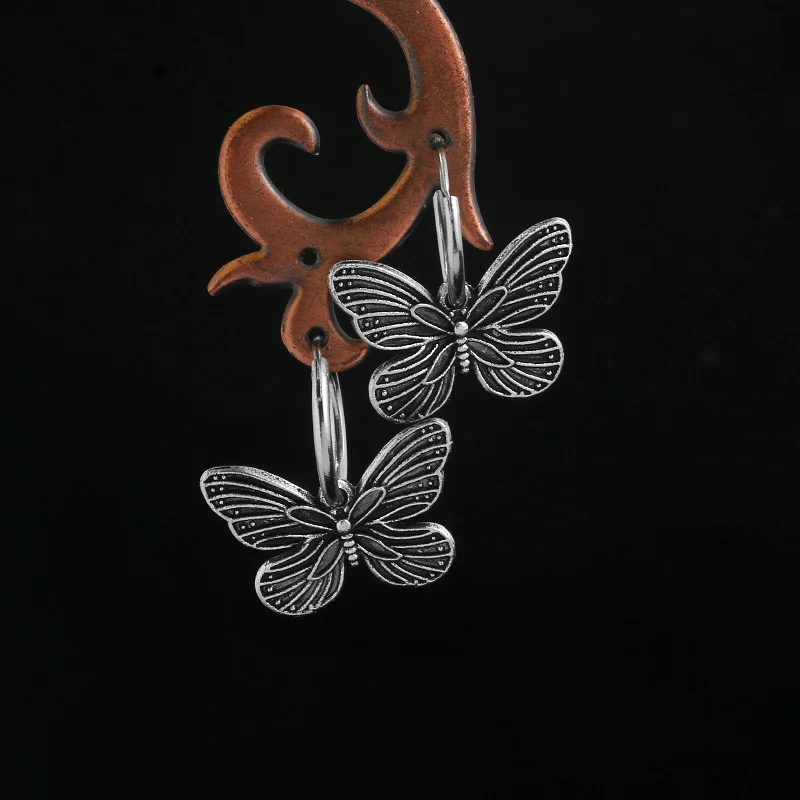

Vintage 90s Butterfly Alloy Silver Color Hoop Earrings For Women Girl Trendy Harajuku Cool Hip Hop Animal Jewelry