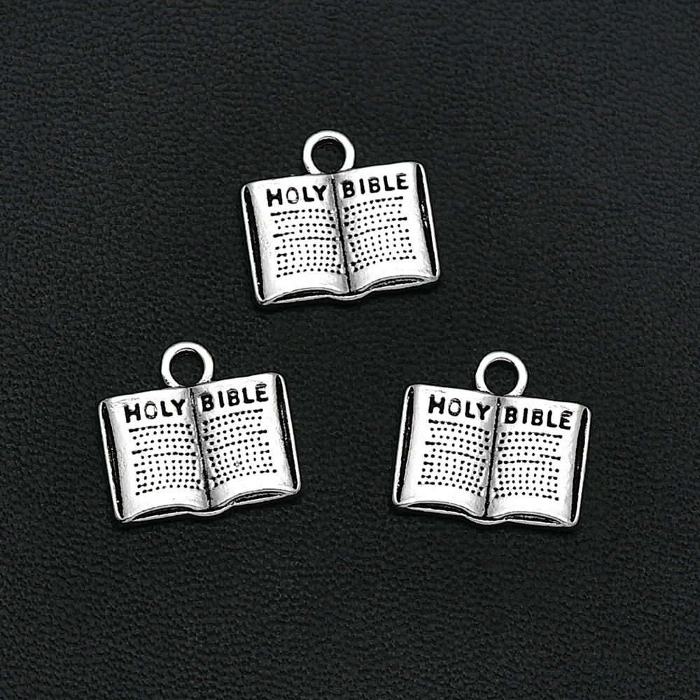 

15pcs/Lots 14x15mm Antique Silver Plated Holy Bible Charms Christ Pendants For DIY Earring Jewelry Making Supplies Materials