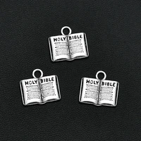 15pcslots 14x15mm antique silver plated holy bible charms christ pendants for diy earring jewelry making supplies materials