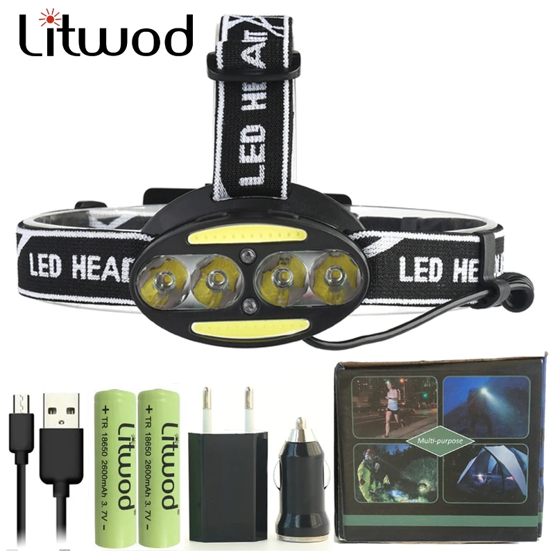 

Litwod Z20 15000lm 6 Leds Micro USB Sensor headlamp xml-t6 head flashlight waterproof Rechargeable head light camping headlight