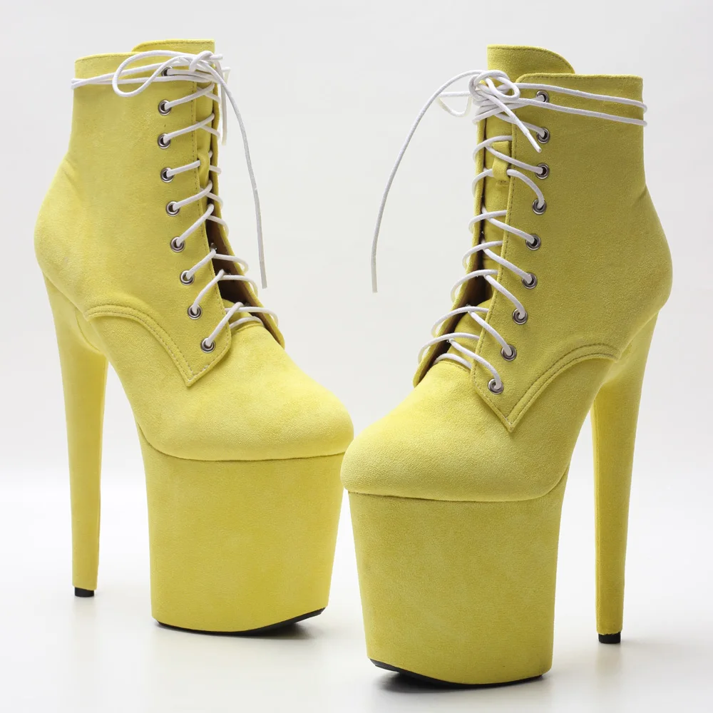 JIALUOWEI Nude Faux Leather Platform High Heel 7 Inch Heel Pole Boots