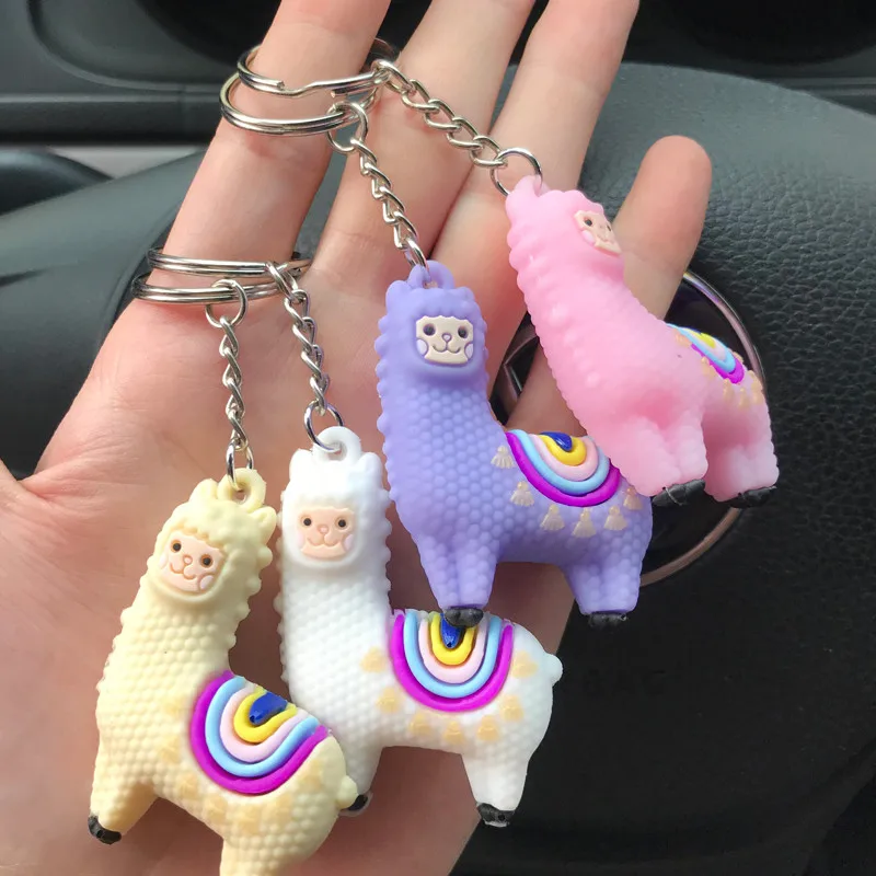 

PVC Epoxy Three-dimensional Alpaca Keychain Cartoon Doll Car Key Pendant Student School Bag Pendant Keyring Accessories Trinket